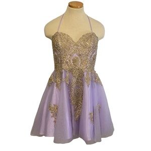 FIESTA FASHION Homecoming Purple Mesh Gold Sequin Prom Party Strapless Dress XL